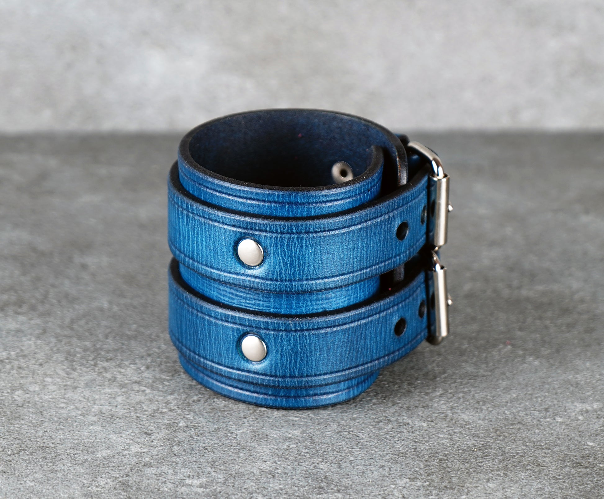 Blue leather cuff bracelet