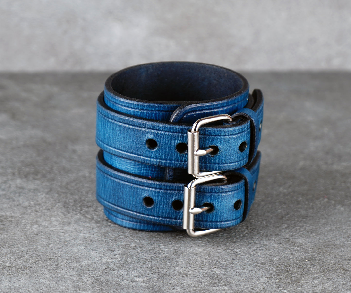 Blue leather cuff bracelet