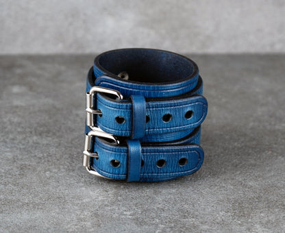 Blue leather cuff bracelet