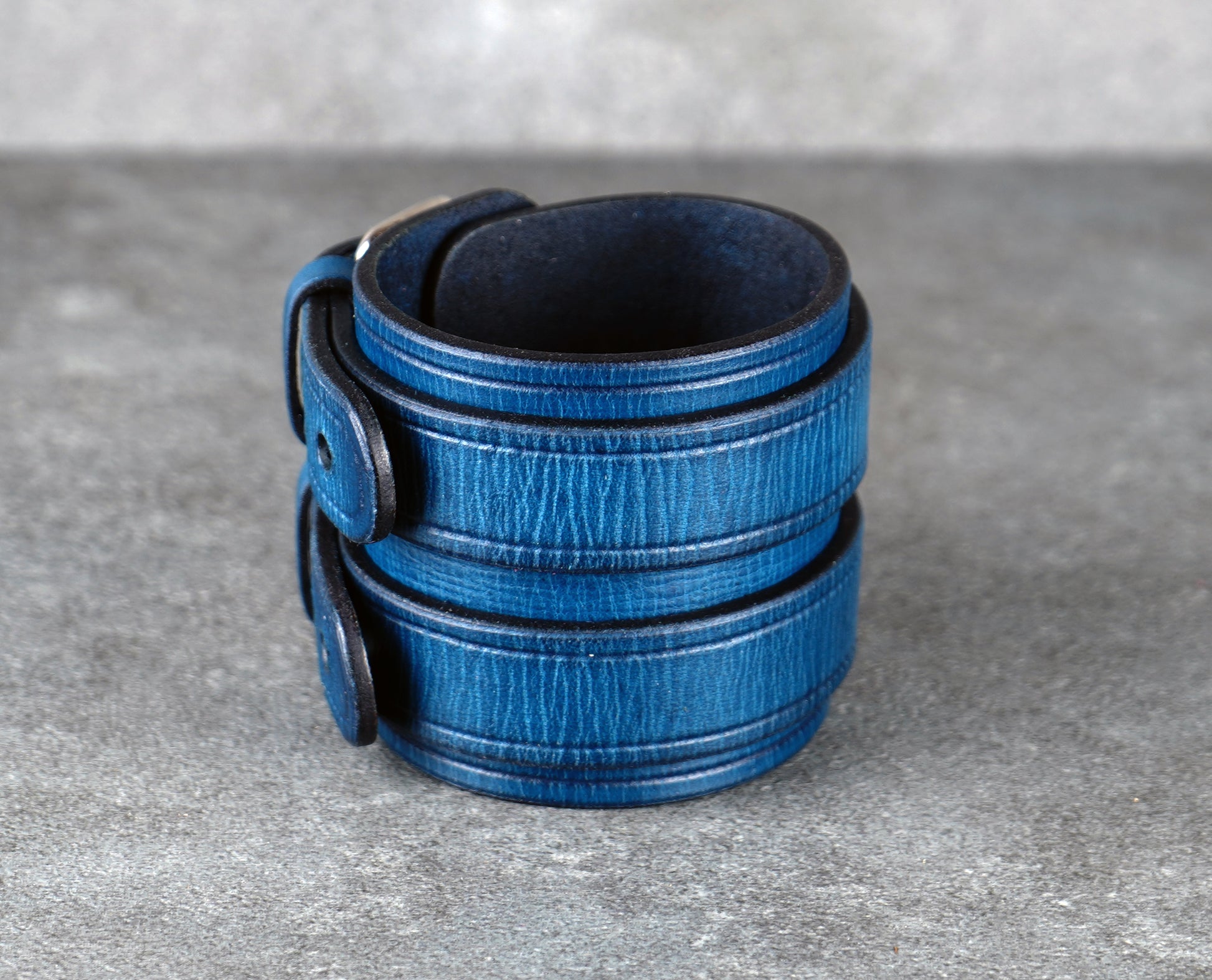 Blue leather cuff bracelet