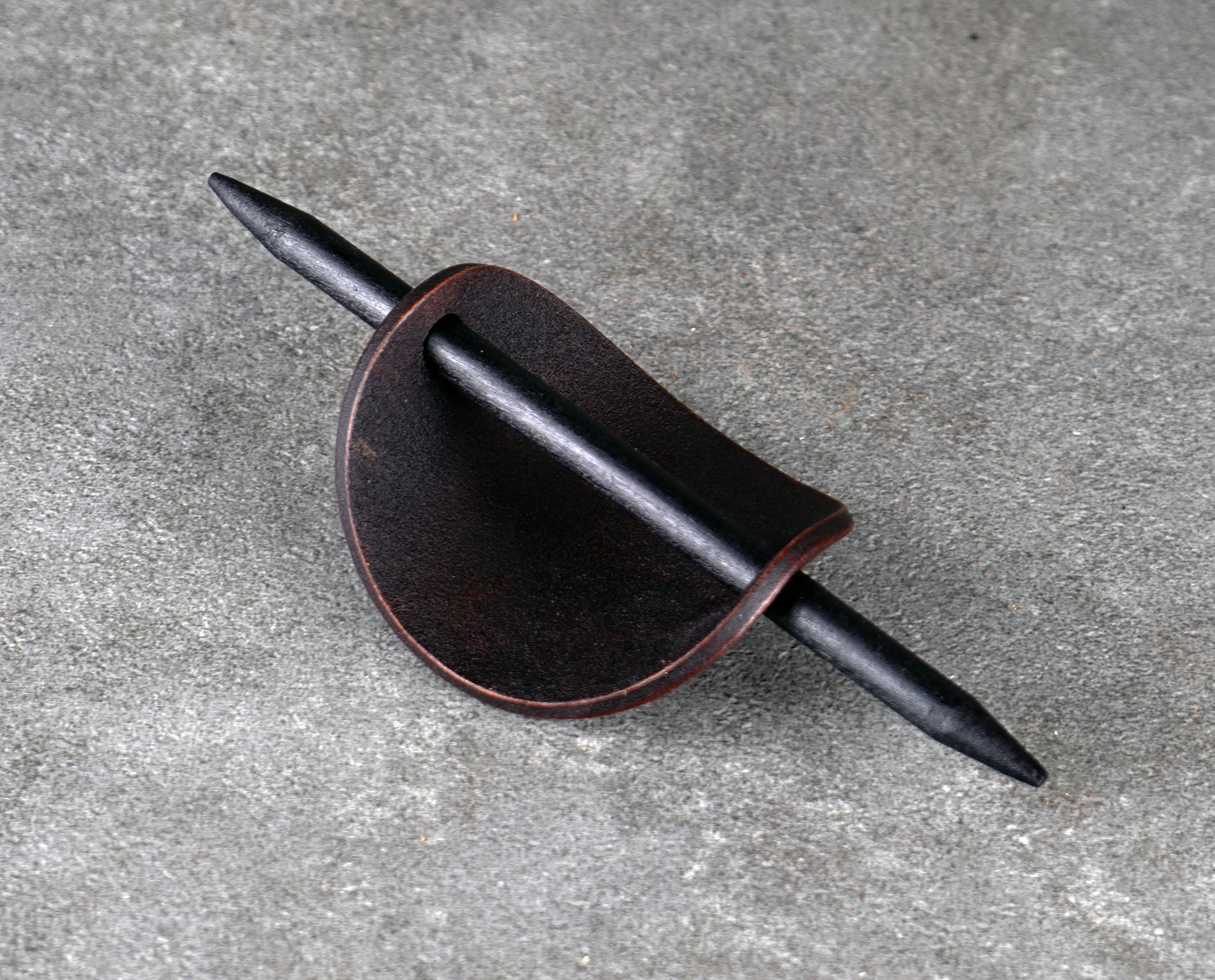brown oval leather rose barrette handmade premium leather
