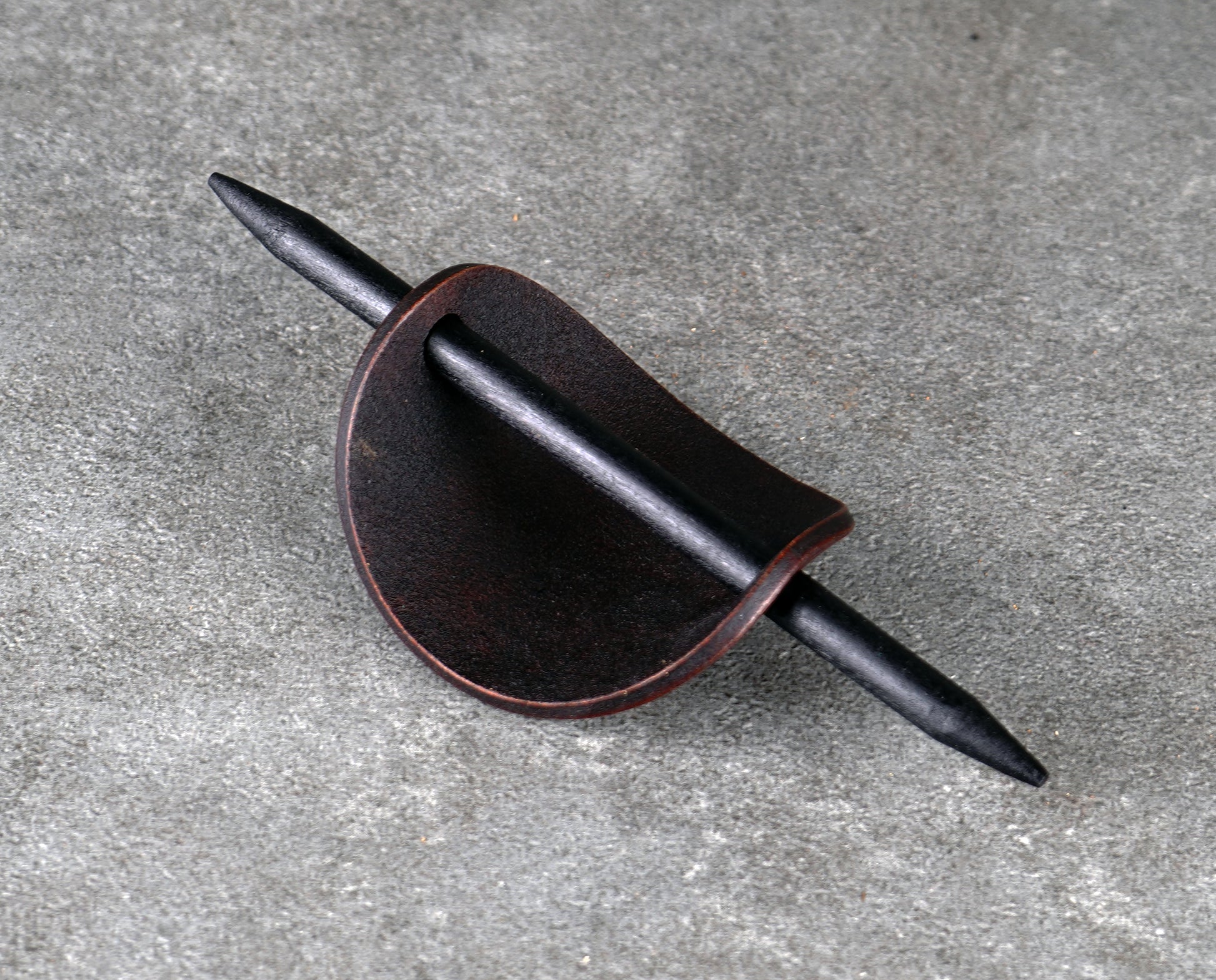 brown oval leather rose barrette handmade premium leather
