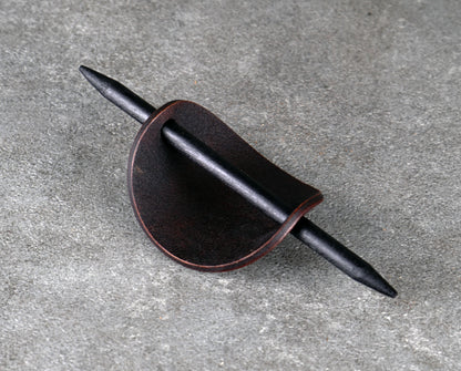 brown oval leather rose barrette handmade premium leather
