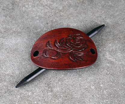 brown oval leather rose barrette handmade premium leather
