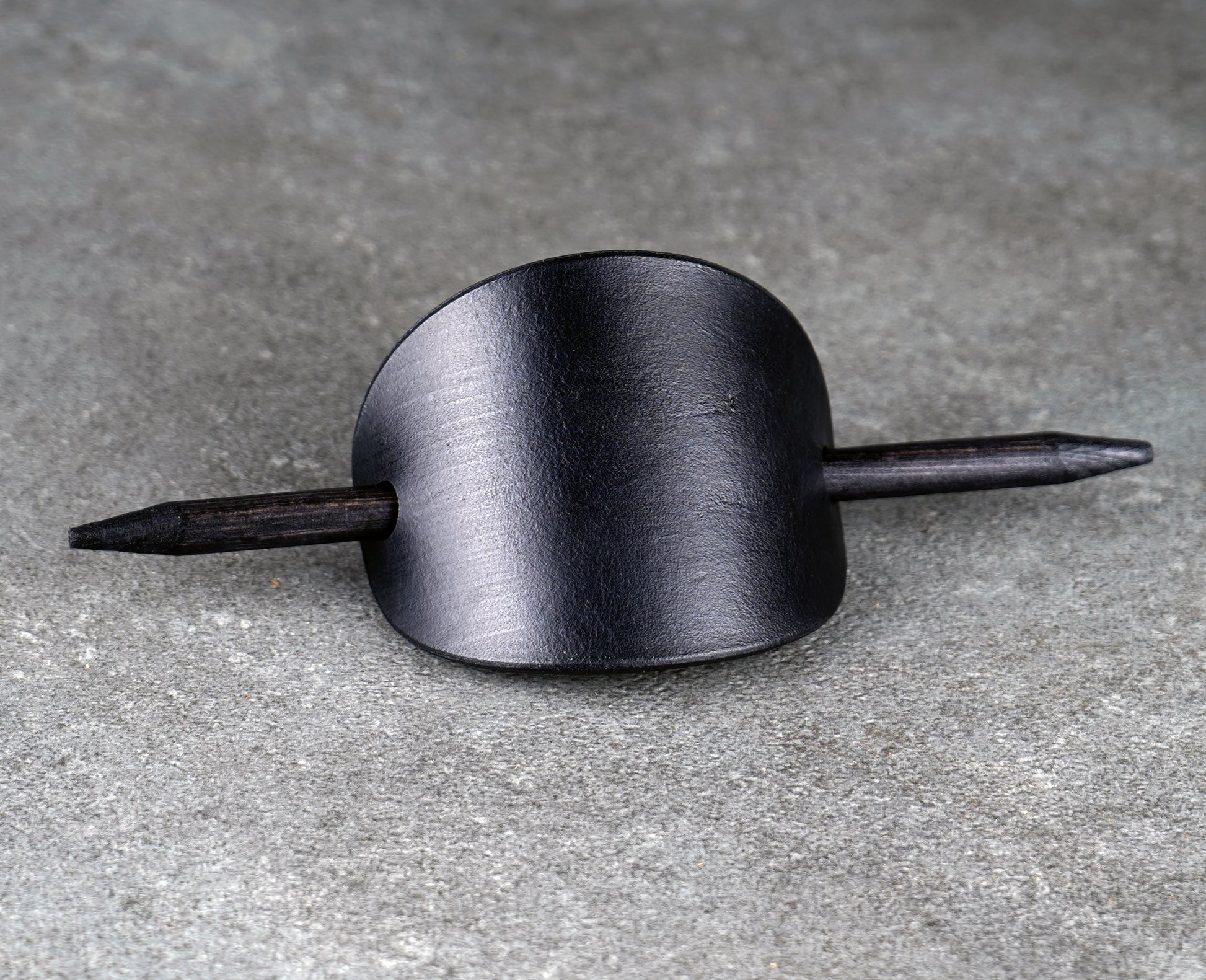black oval leather barrette handmade premium leather

