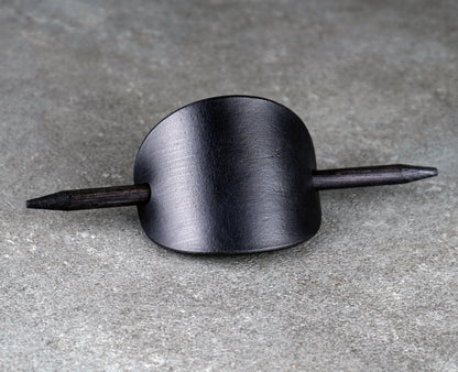 black oval leather barrette handmade premium leather
