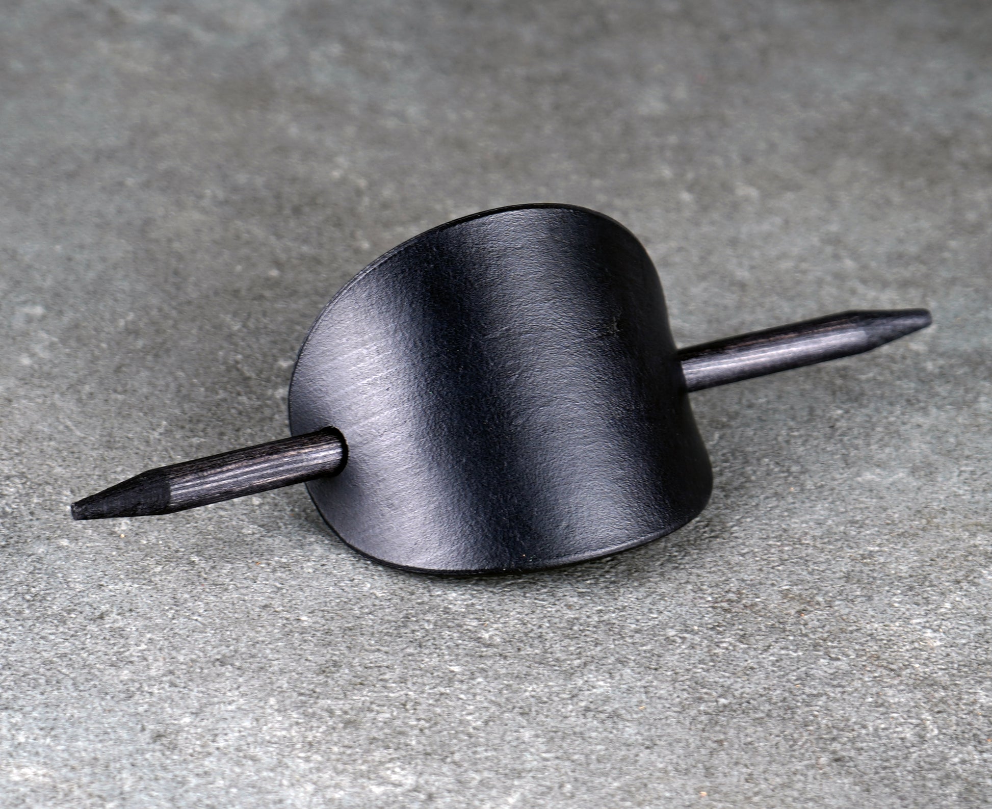 black oval leather barrette handmade premium leather
