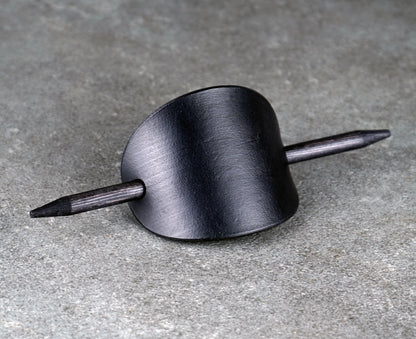 black oval leather barrette handmade premium leather
