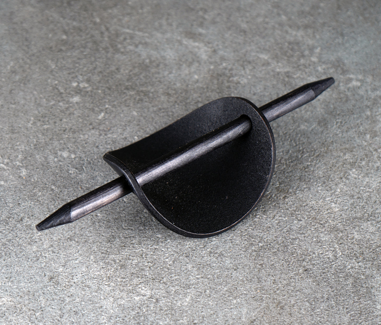 black oval leather barrette handmade premium leather
