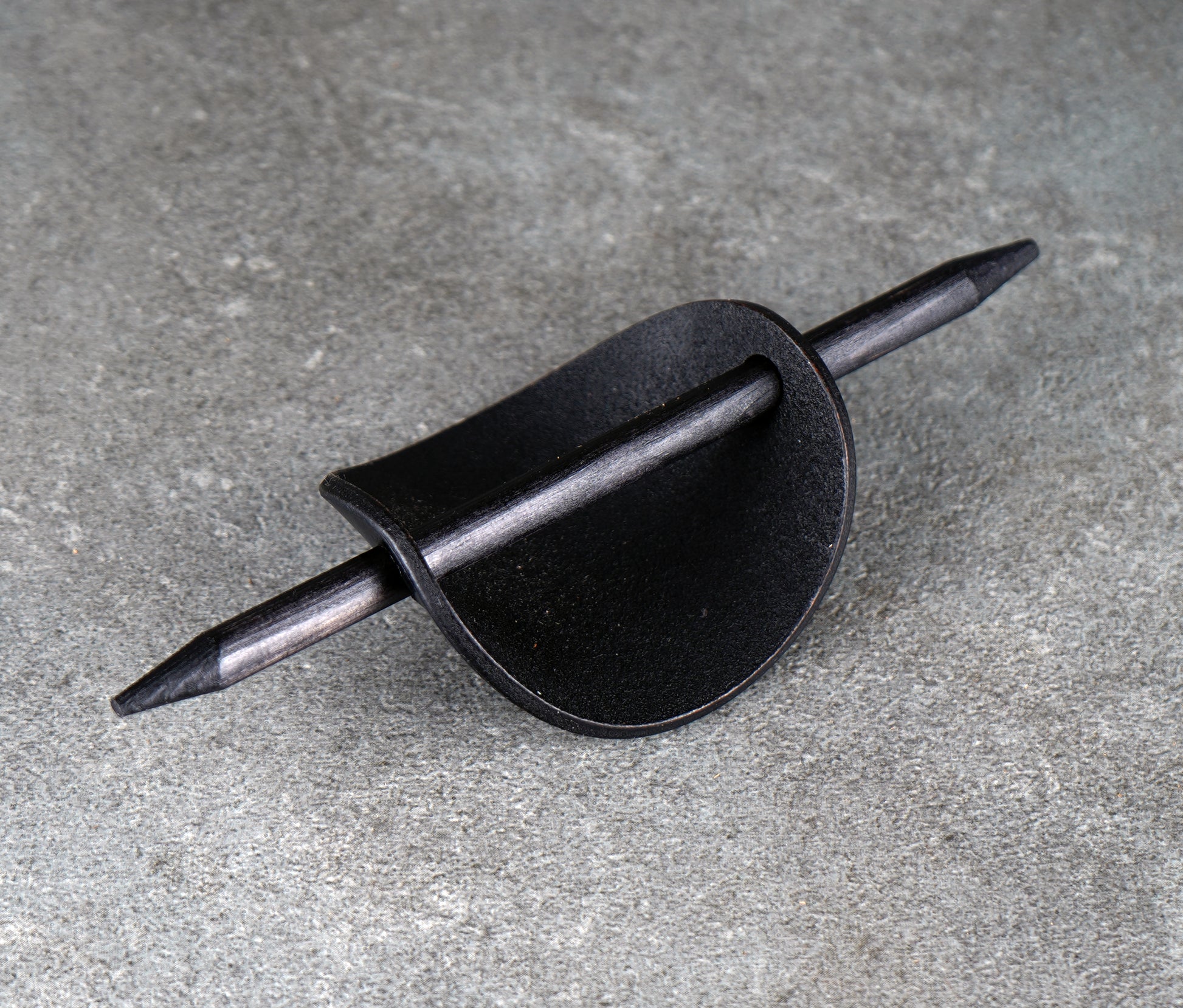 black oval leather barrette handmade premium leather
