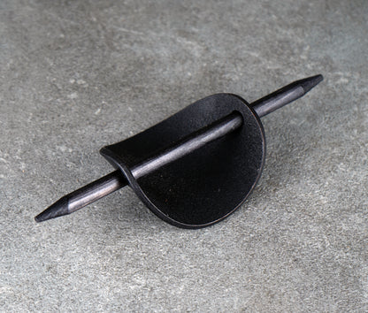black oval leather barrette handmade premium leather
