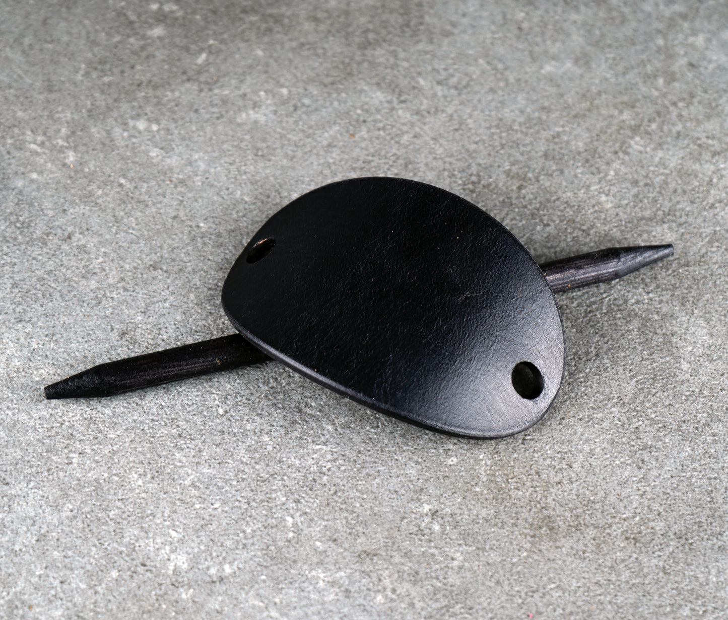 black oval leather barrette handmade premium leather
