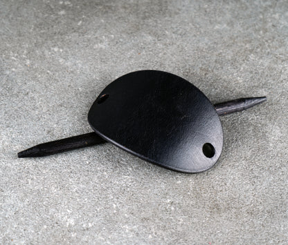 black oval leather barrette handmade premium leather
