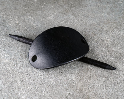 black oval leather barrette handmade premium leather
