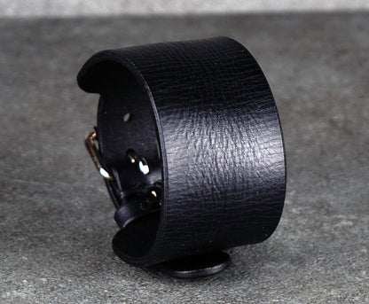 Black leather cuff bracelet
