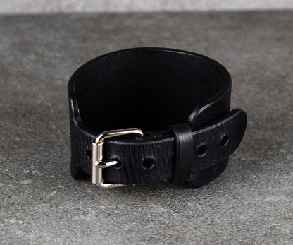 Black Leather Bracelet – Handmade Vegetable-Tanned Wrist Accessory