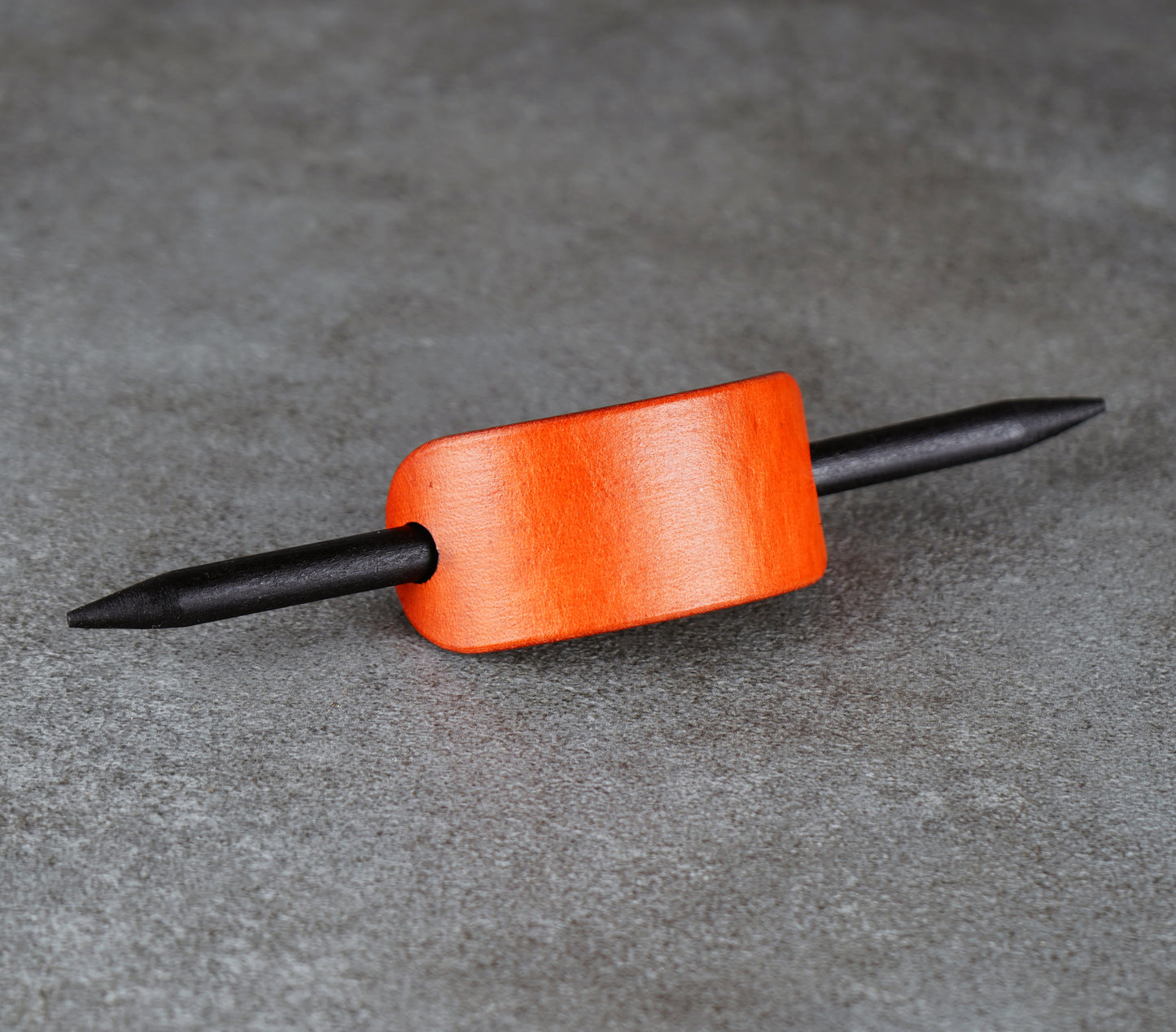 Small Orange Leather Barrette – Handcrafted Vegetable‑Tanned Hair Accessory