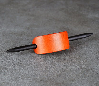 Small Orange Leather Barrette – Handcrafted Vegetable‑Tanned Hair Accessory