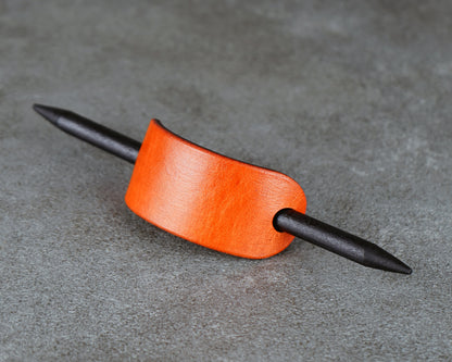 Small Orange Leather Barrette – Handcrafted Vegetable‑Tanned Hair Accessory