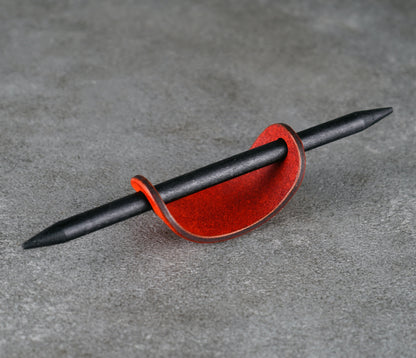 small orange leather barrette handmade premium leather
