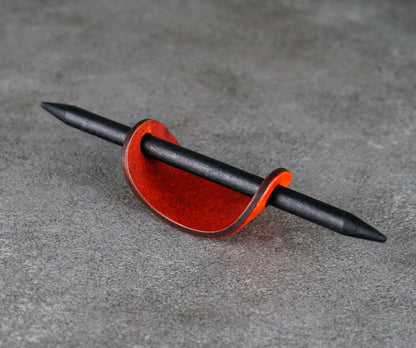 small orange leather barrette handmade premium leather

