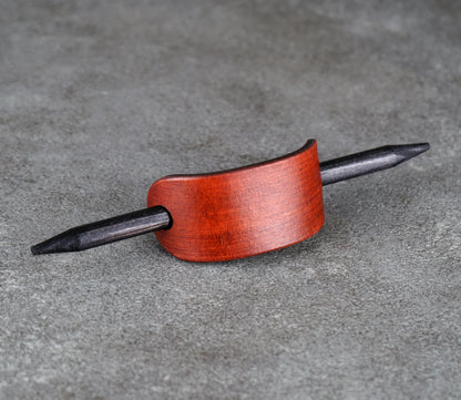 small brown leather barrette handmade premium leather
