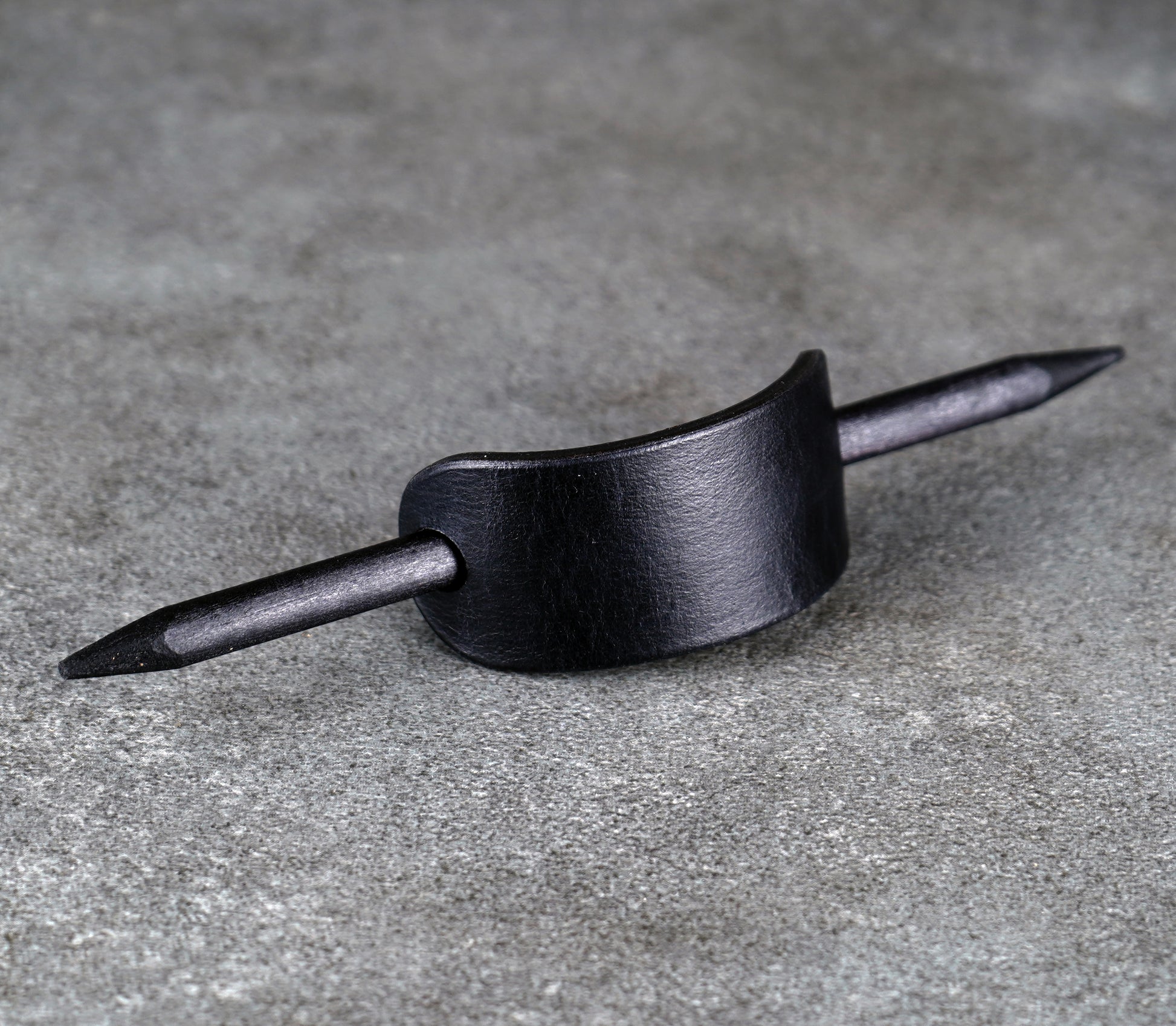 small black leather barrette handmade premium leather
