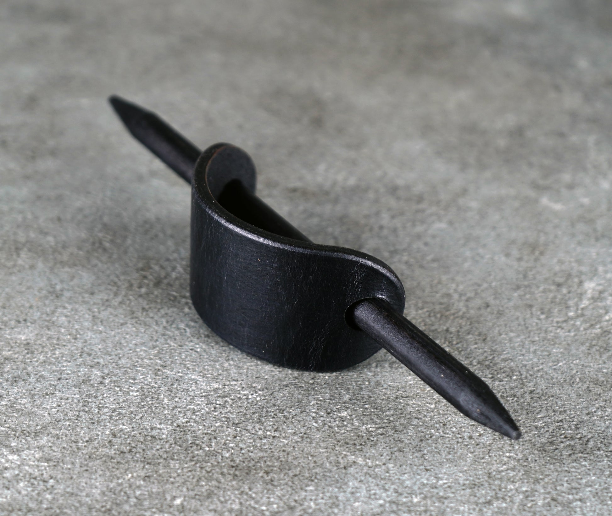 small black leather barrette handmade premium leather
