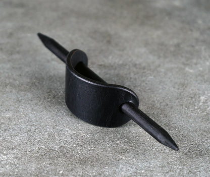 small black leather barrette handmade premium leather
