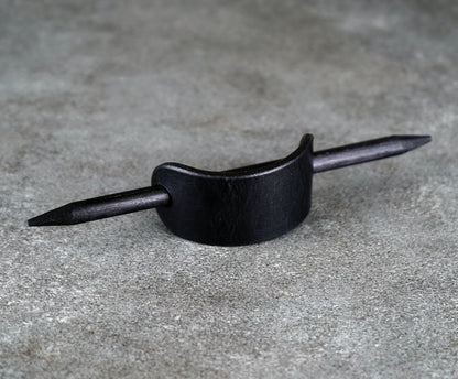 small black leather barrette handmade premium leather
