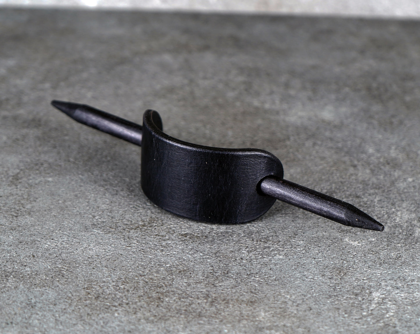 small black leather barrette handmade premium leather
