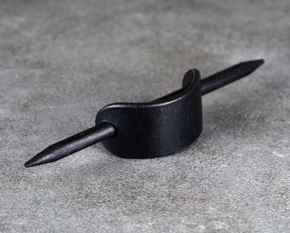 small black leather barrette handmade premium leather
