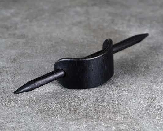 small black leather barrette handmade premium leather
