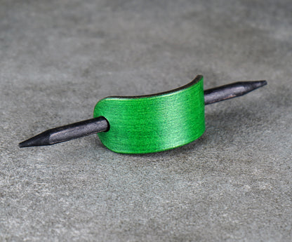 small green leather barrette handmade premium leather
