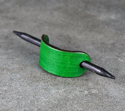 small green leather barrette handmade premium leather
