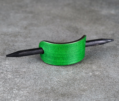 small green leather barrette handmade premium leather
