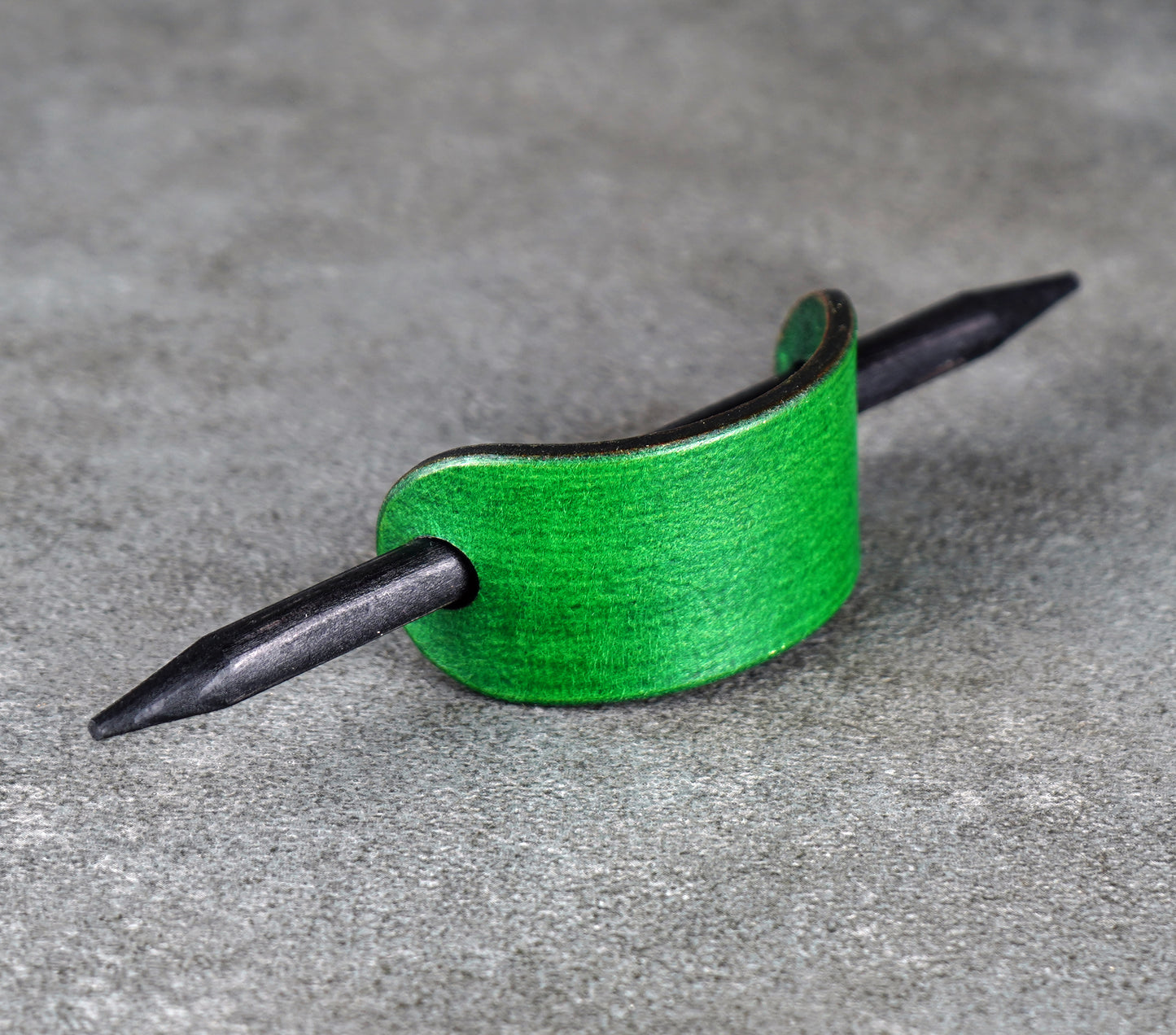 small green leather barrette handmade premium leather

