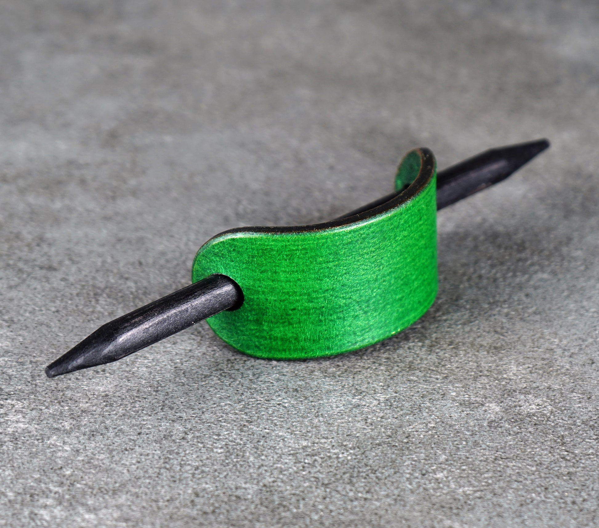 small green leather barrette handmade premium leather
