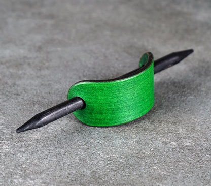 small green leather barrette handmade premium leather
