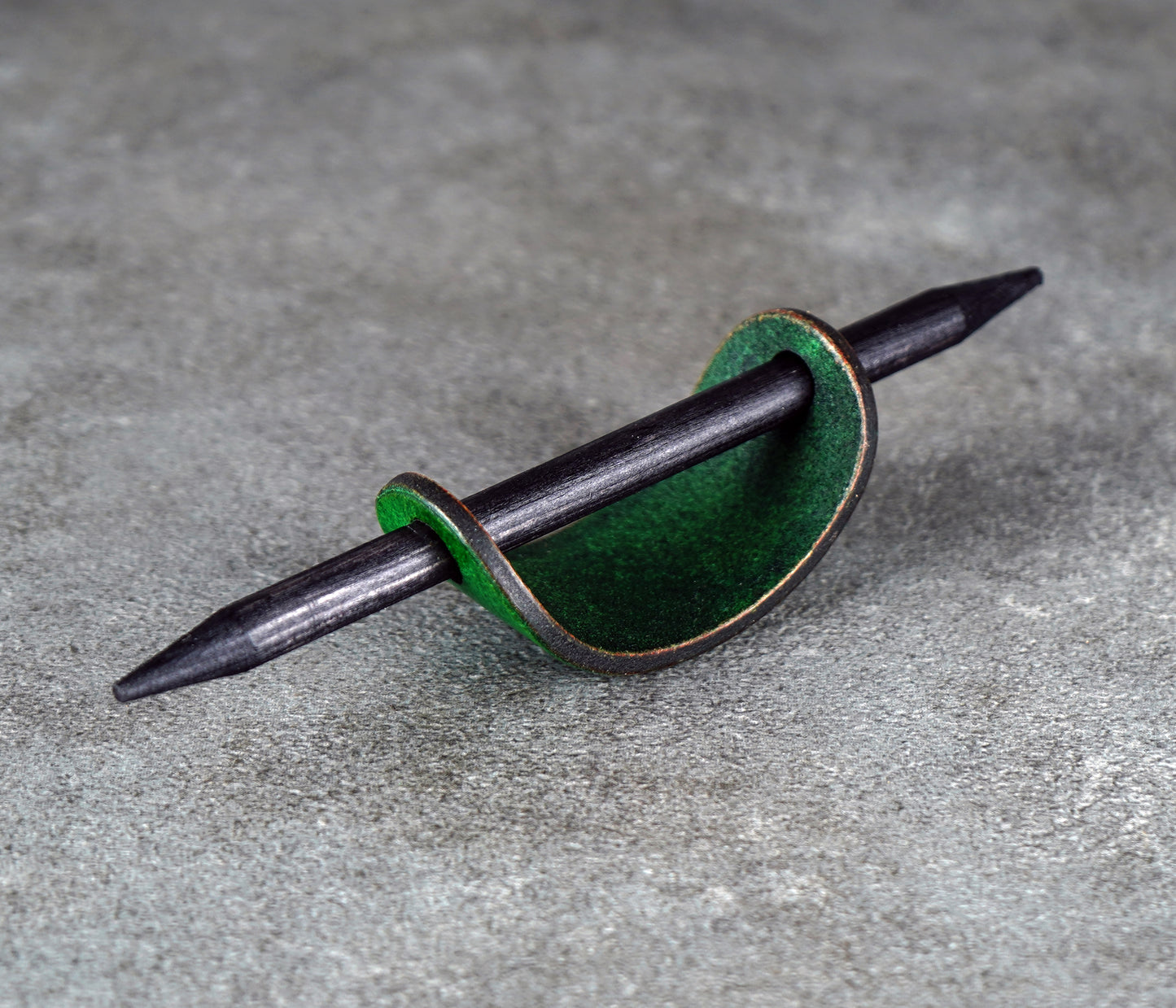 small green leather barrette handmade premium leather

