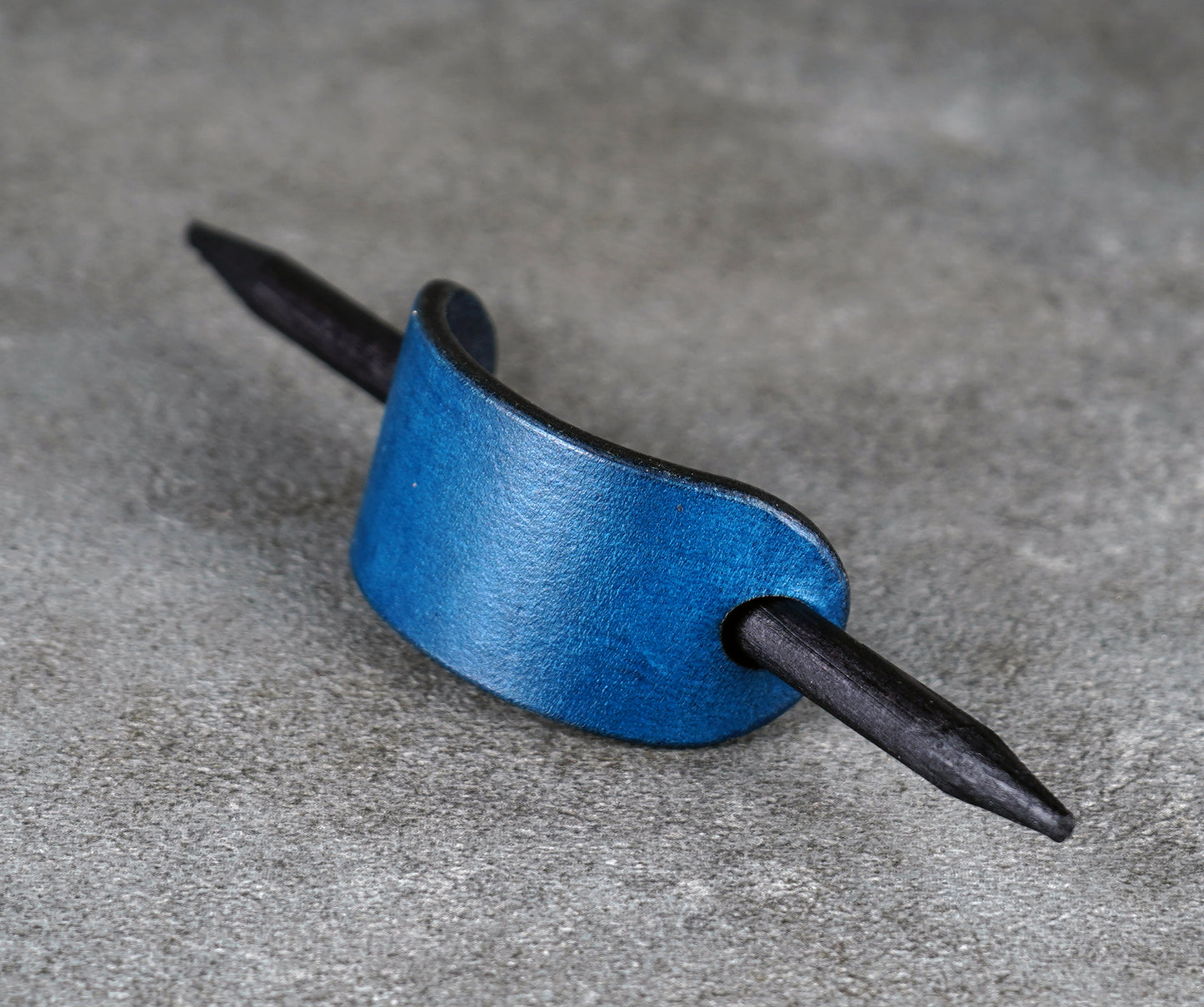 small blue hair leather barrette handmade premium leather