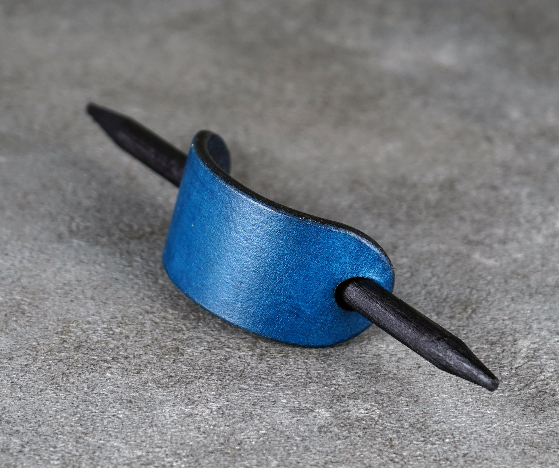 small blue hair leather barrette handmade premium leather