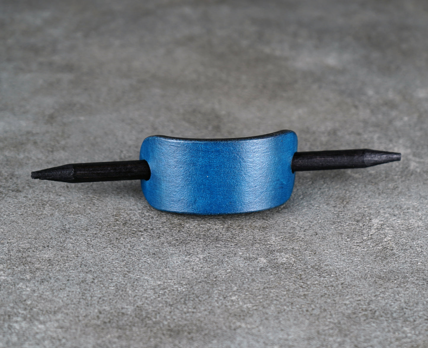 small blue hair leather barrette handmade premium leather