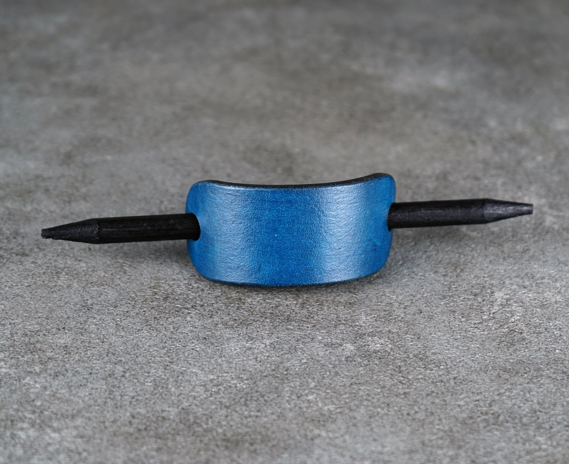 small blue hair leather barrette handmade premium leather