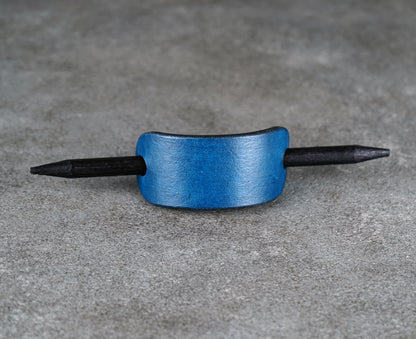 small blue hair leather barrette handmade premium leather