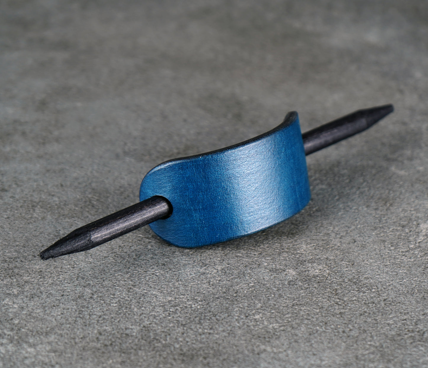 small blue hair leather barrette handmade premium leather