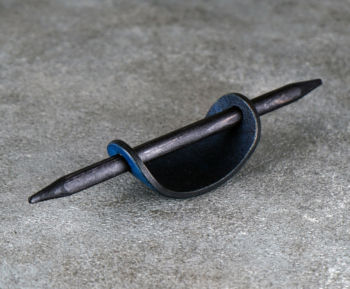 small blue hair leather barrette handmade premium leather