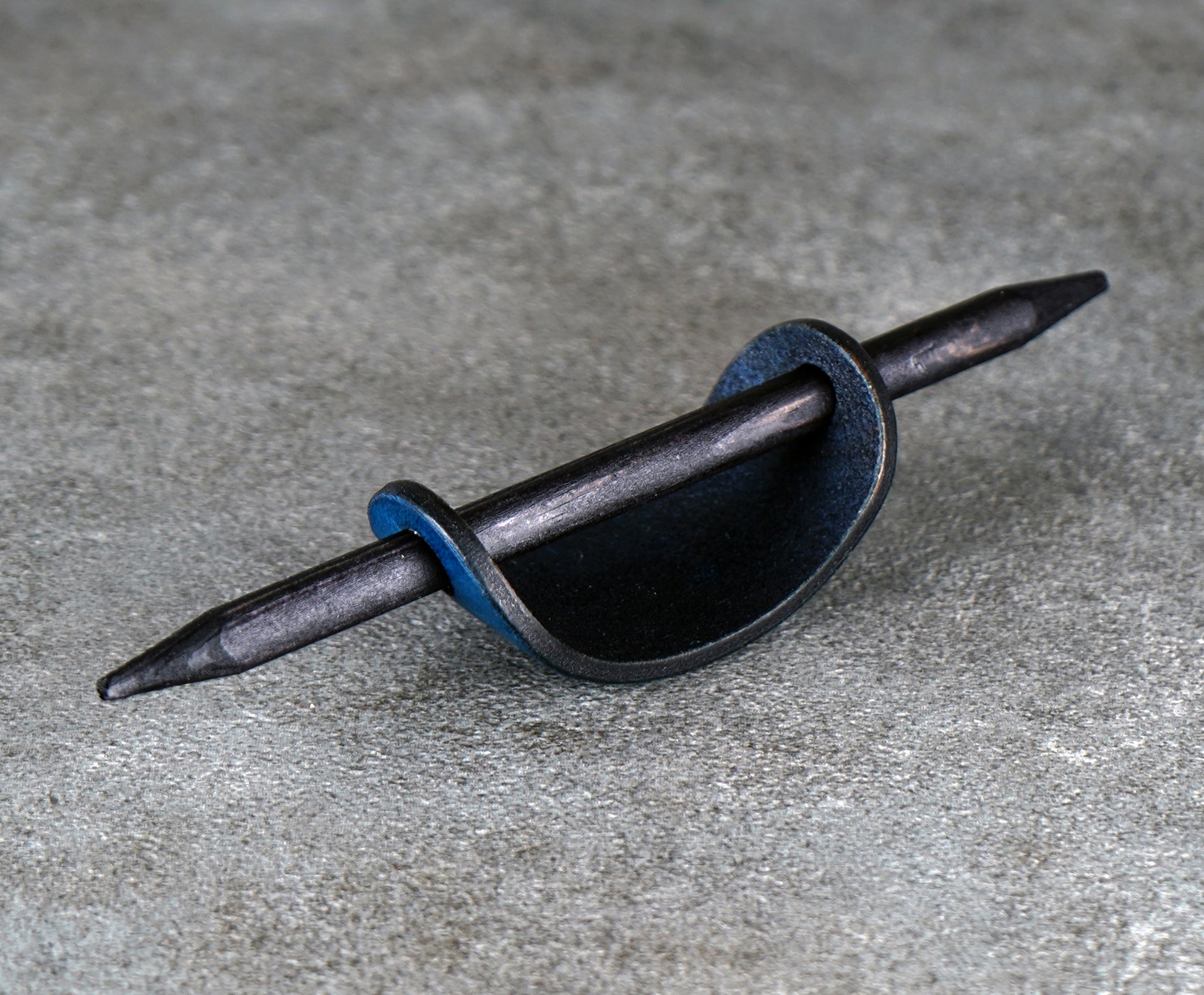 small blue hair leather barrette handmade premium leather