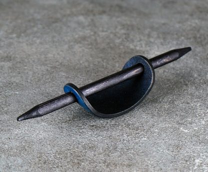 small blue hair leather barrette handmade premium leather