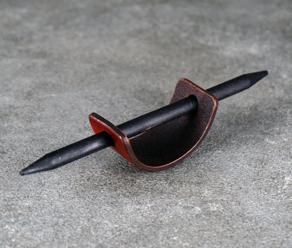 small brown leather barrette handmade premium leather
